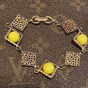 Vintage Filigree yellow Link Bracelet Art Deco Retro Era